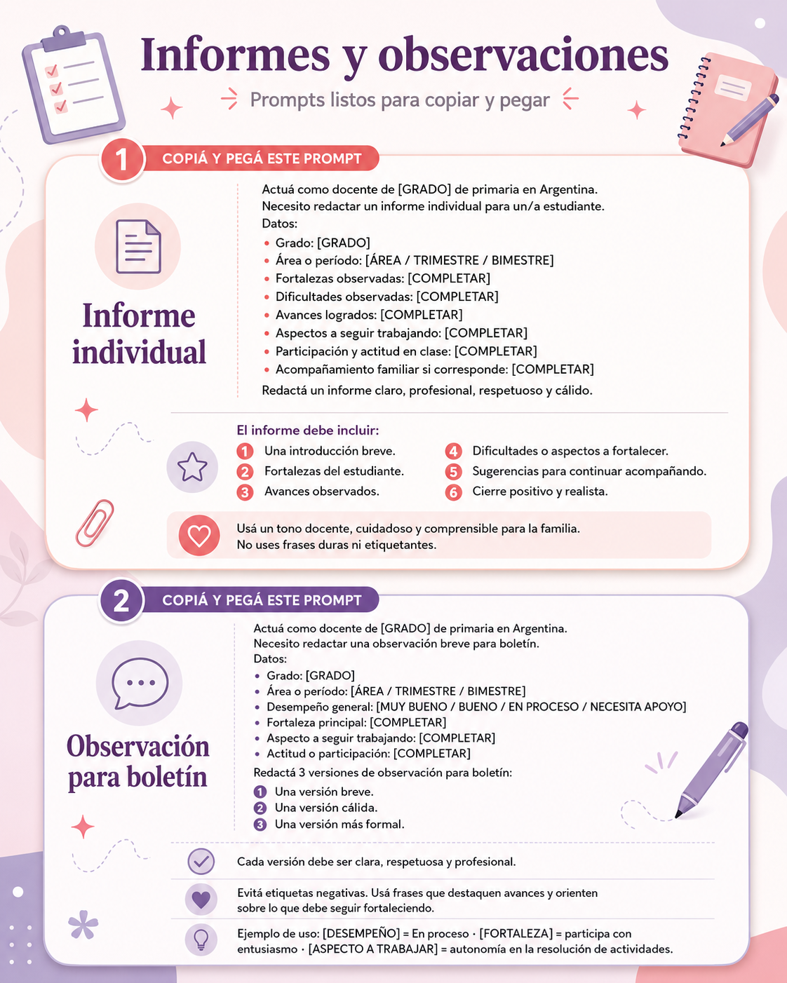 Prompts para informes y observaciones